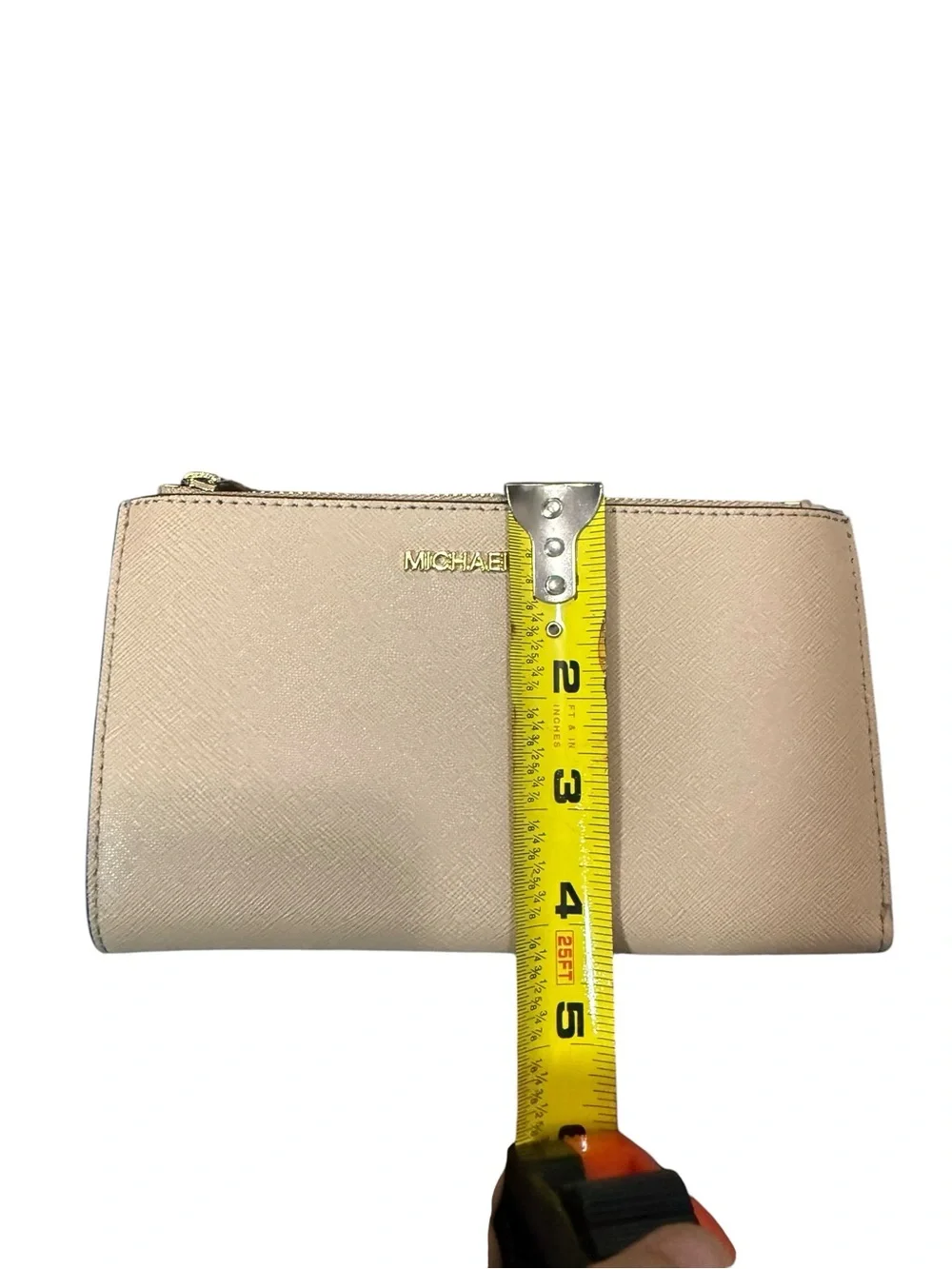 Michael Kors Light Beige Saffiano Zip Cosmetic Case with Gold Logo